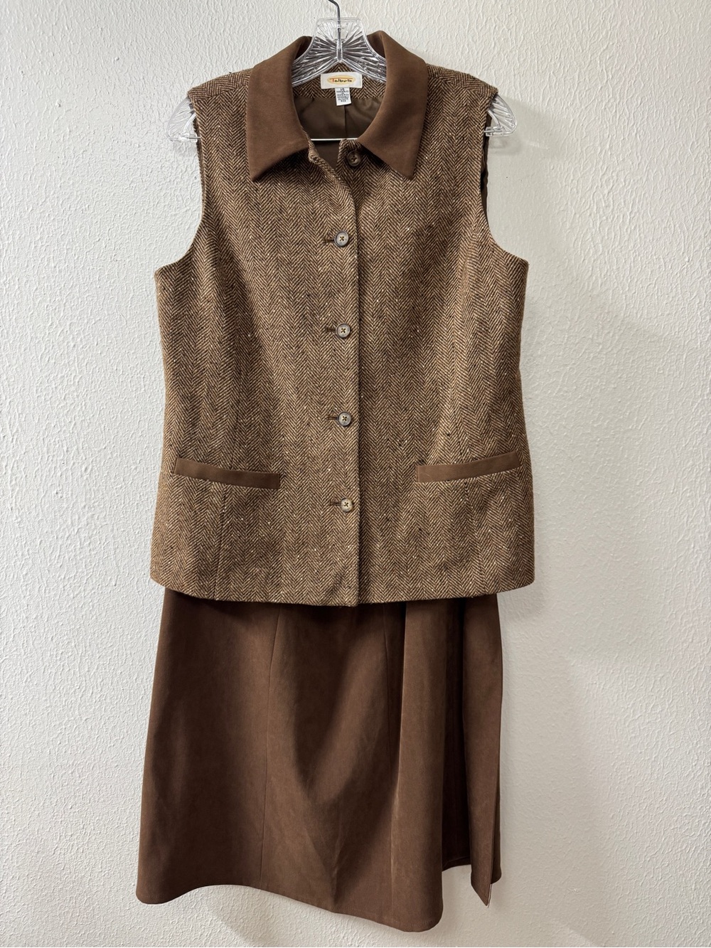 Talbots Two-Piece Brown Tweed Vest and Skirt Set